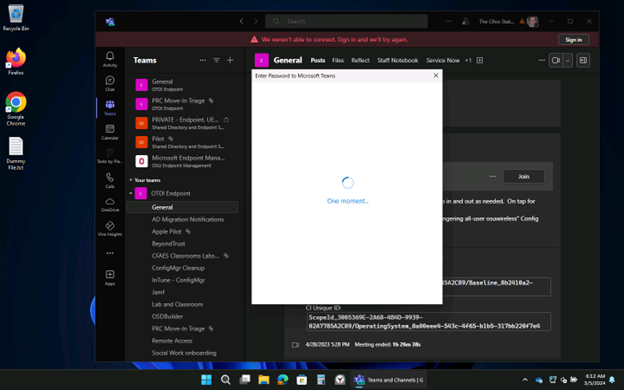 logging in screen showing the process