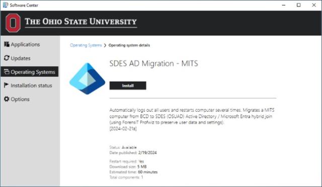 Screenshot showing “SDES AD Migration - MITS” is available