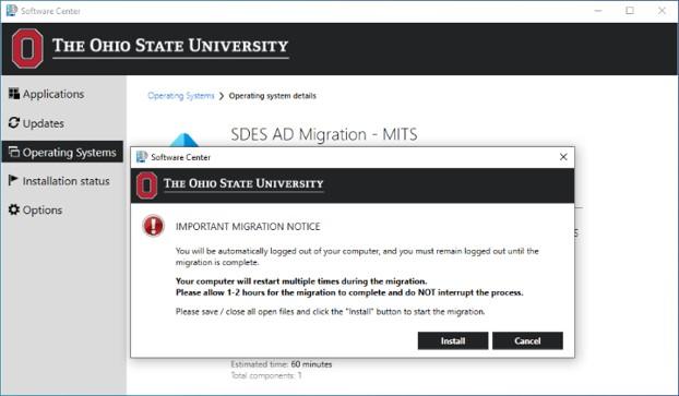Screenshot of a pop-up window will appear with additional information about the migration process
