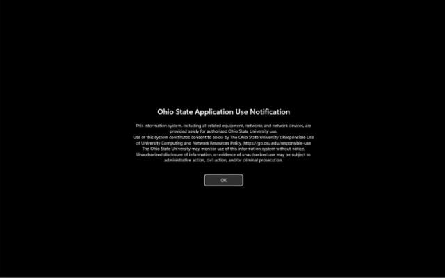 Screenshot showing the Ohio State Application Use Notification