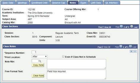 Screenshot of Schedule New Course tool depicting new course shell Notes Tab