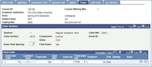 Screenshot of Schedule New Course tool depicting new course shell Exam Tab