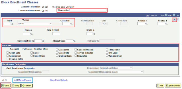 Block Enrollment Classes page