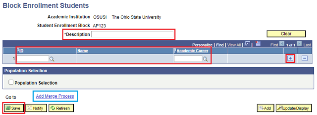 Block Enrollment Classes page
