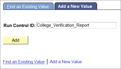 College Verification Report Run Control page