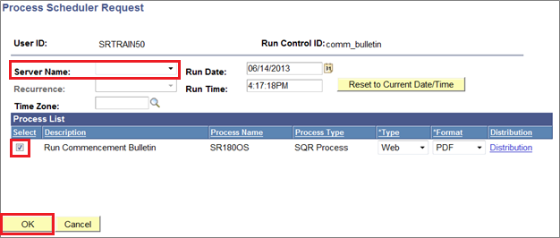 Commencement Process Scheduler Request Bulletin Page