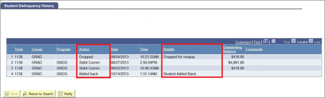 Delinquency History page
