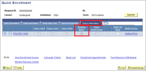 Grades Adjusting Grading Bases Class Overrides page