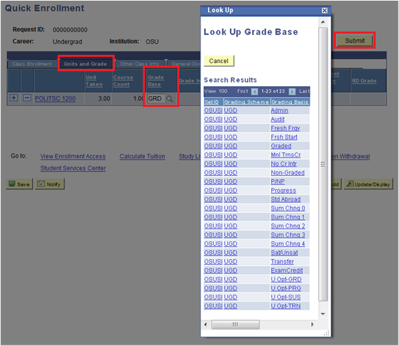 Grades Adjusting Grading Basis Options