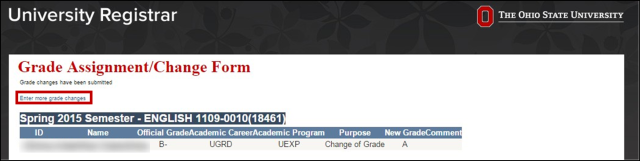 Additional Grade Change form link