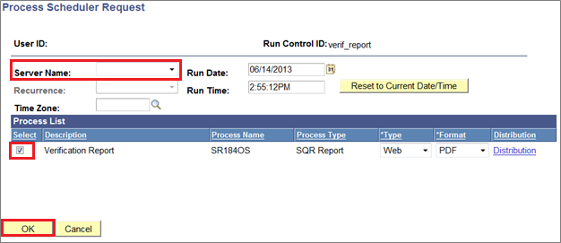 Process Scheduler Request Verification Report page