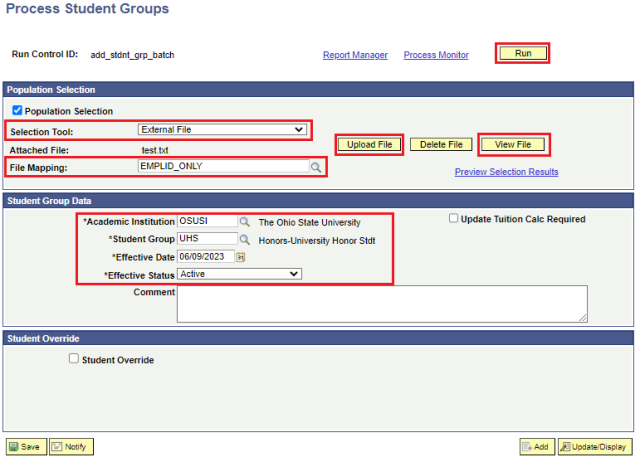 Process Student Groups page