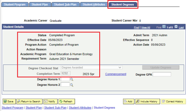 Student Degree Awarded page