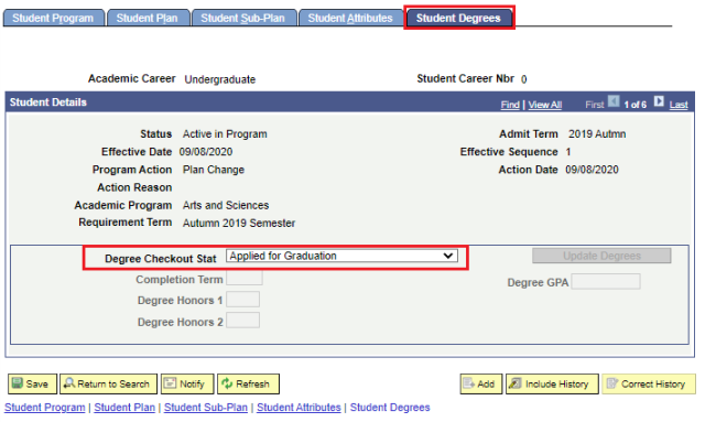 Student Degrees page