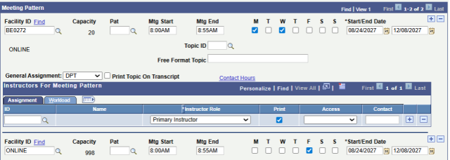 screen shot of hypbrid course meeting pattern
