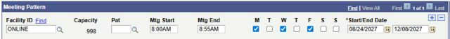 Screenshot of synchronous meeting pattern: Meeting online as a class at specified days and times