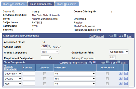 Screenshot of the class associations tool under class components tab.