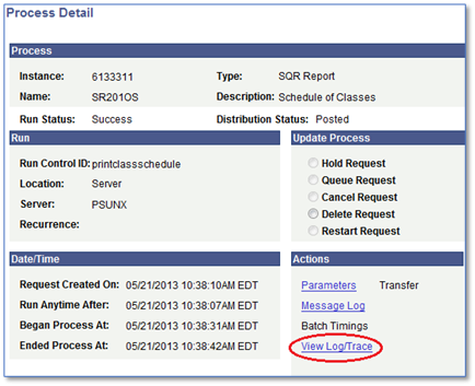 Screenshot Print Class Schedule Report View Log Trace to check work