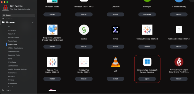 Example of the self-service software portal on a managed MacOS device