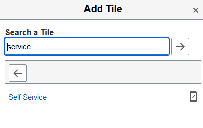 Add Tile pop-up window, accessed from the Personalize Homepage display, featuring the Search a Tile functionality.