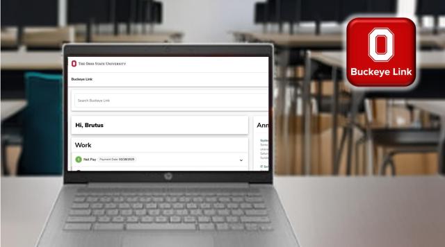 Buckeye Link interface on a laptop in a classroom