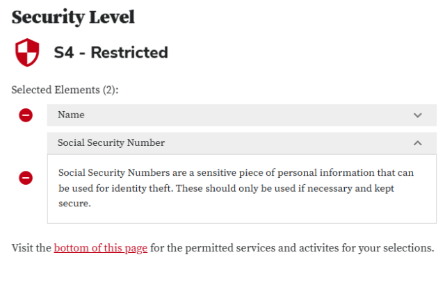 the IDP calculators security level results with one element expanded