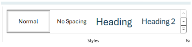 Word's Style options displaying Heading, Heading 2