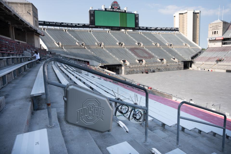 New Wi-Fi access points in Ohio Stadium during installation.