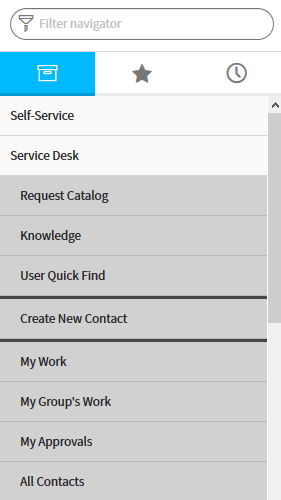 Service Now Create new contact option highlighted in the navigation panel