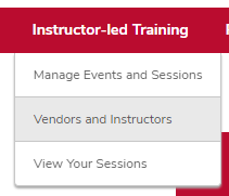 The ILT menu expanded with the Vendors & Instructors option circled