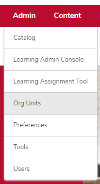 the Admin menu with the Org Units option highlighted