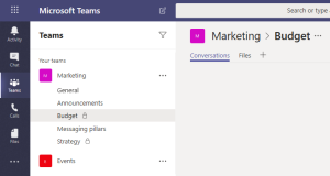 Teams screen with Private Channels