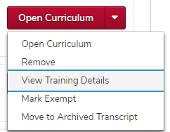 the open curriculum dropdown menu expanded