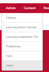 the admin menu expanded with Users higlighted