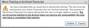 the archive pop up warning message