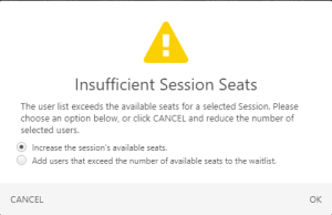 Insufficient Session Seats notification 