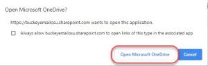 Open in Microsoft OneDrive confirmation screen