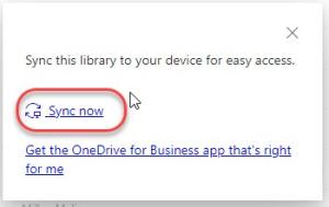 Confirmation screen to Sync folder