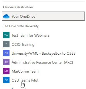 list of teams as possible destinations