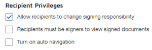 The Recipient Privileges section