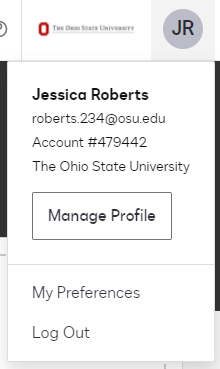 the profile menu expanded