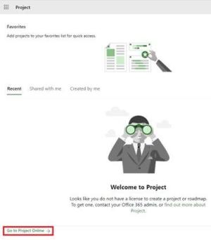 MS Project welcome page