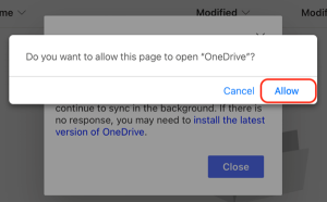 Confirmation prompt to open onedrive