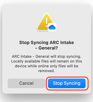 Stop synching button on a Mac