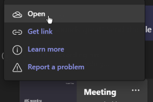 Open option in the actions menu for the meeting