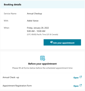 Forms included in an e-mail confirmation to the attendee