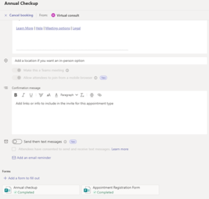 Once an attendee submits a response, staff can view the status of the submission in the appointment details form within the Bookings app in Teams