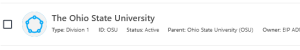 the Ohio State University option with a checkbox visible