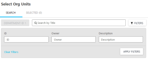 the department selection page with the filters visible
