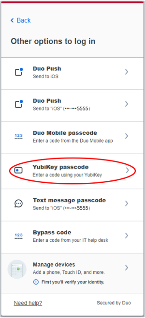 Security key option in authentication screen in Dup